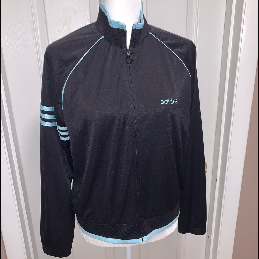 Adidas Front Zip Black And Blue Warmup Jacket